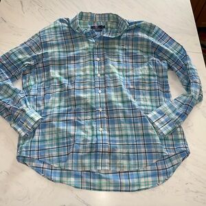 Vineyard vines classic fit Tucker whale dress shirt blue plaid xl linen button